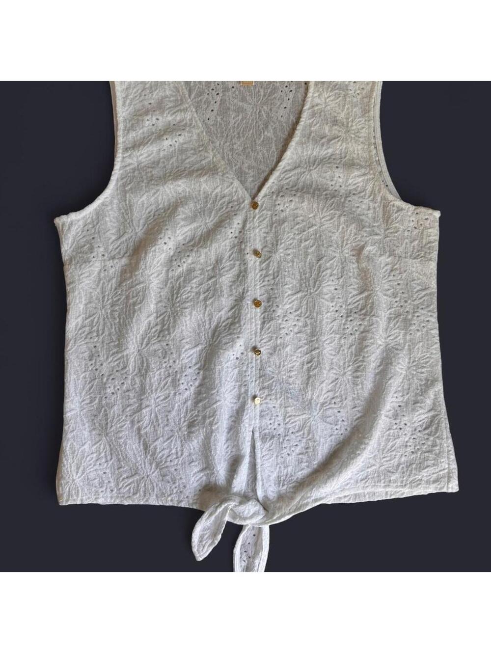 Michael Kors Logo Button-Front Sleeveless Tie-Hem Blouse Large